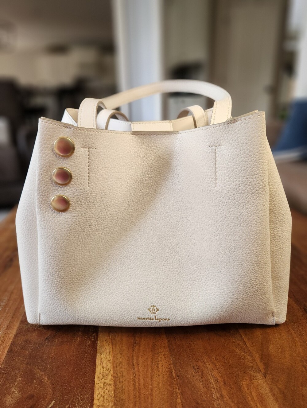 Nanette Lepore Cream Leather-Look Button Tote